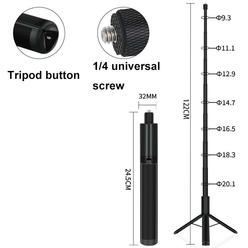 1.22m For Insta360 One X Retractable Integrated Camera Panoramic Invisible Selfie Stic ... (YZ712)