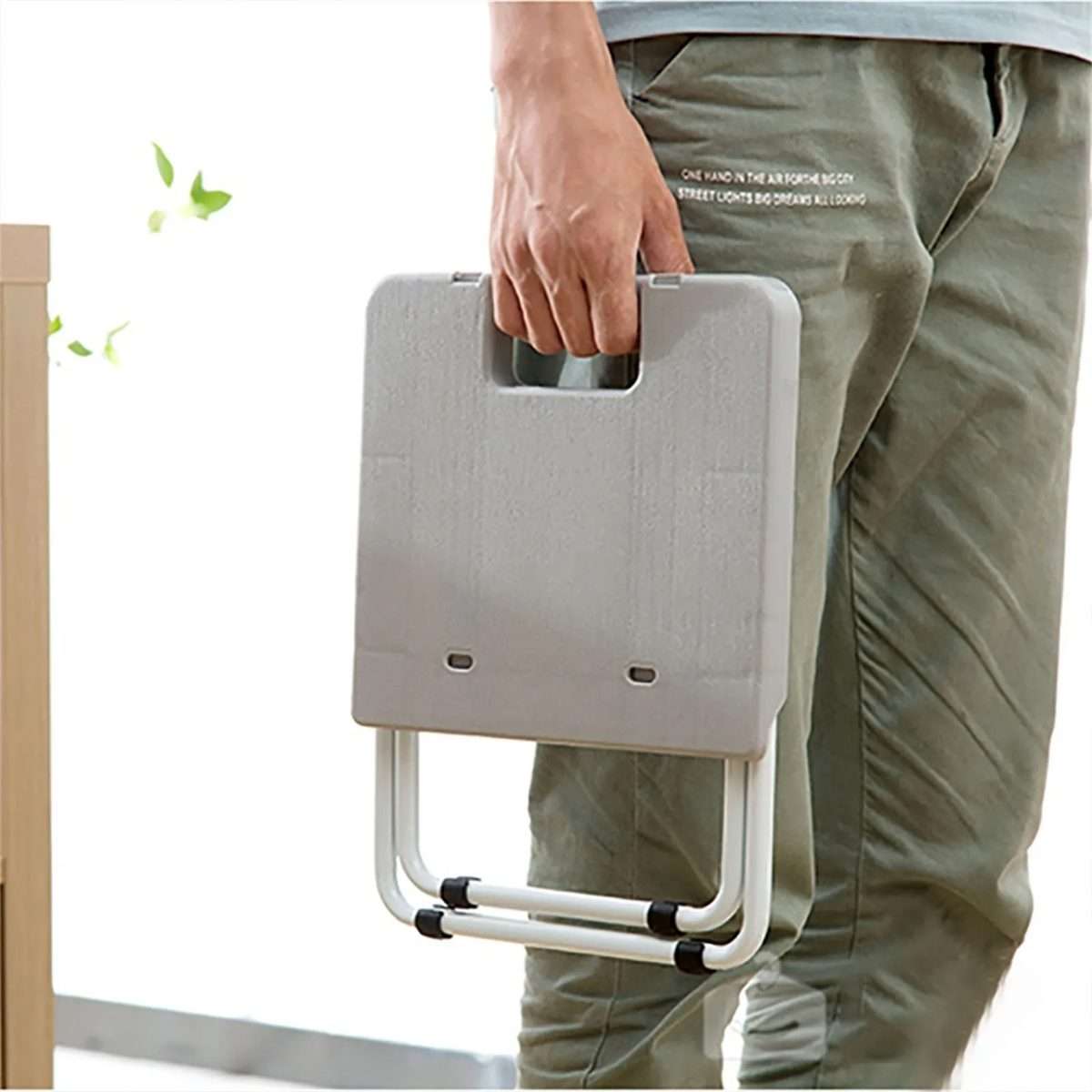 Portable Folding Stool Iron Frame Legs Lightweight Collapsible Chair(Grey)