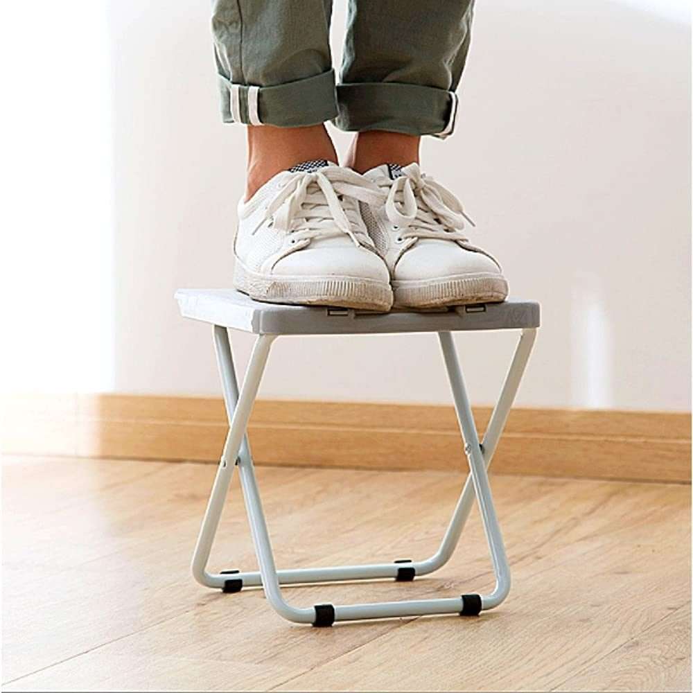 Portable Folding Stool Iron Frame Legs Lightweight Collapsible Chair(Grey)