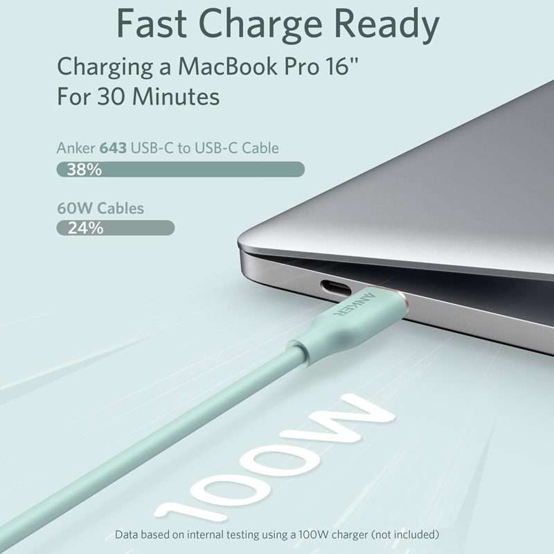 ANKER A8553 Powerline III 1.8m Skin Friendly Dual Type-C Data Cable PD100W Fast Chargi ... (Black)