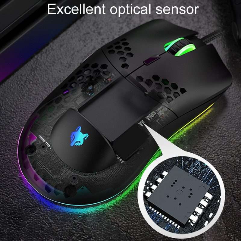 XUNSVFOX XYH90 Wired Hollow Hole Mouse RGB Illuminated Macro Programming Gaming Mouse(Black)