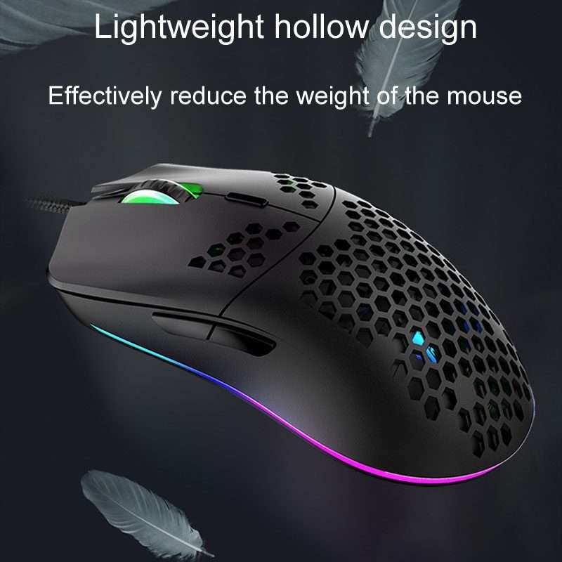 XUNSVFOX XYH90 Wired Hollow Hole Mouse RGB Illuminated Macro Programming Gaming Mouse(Black)