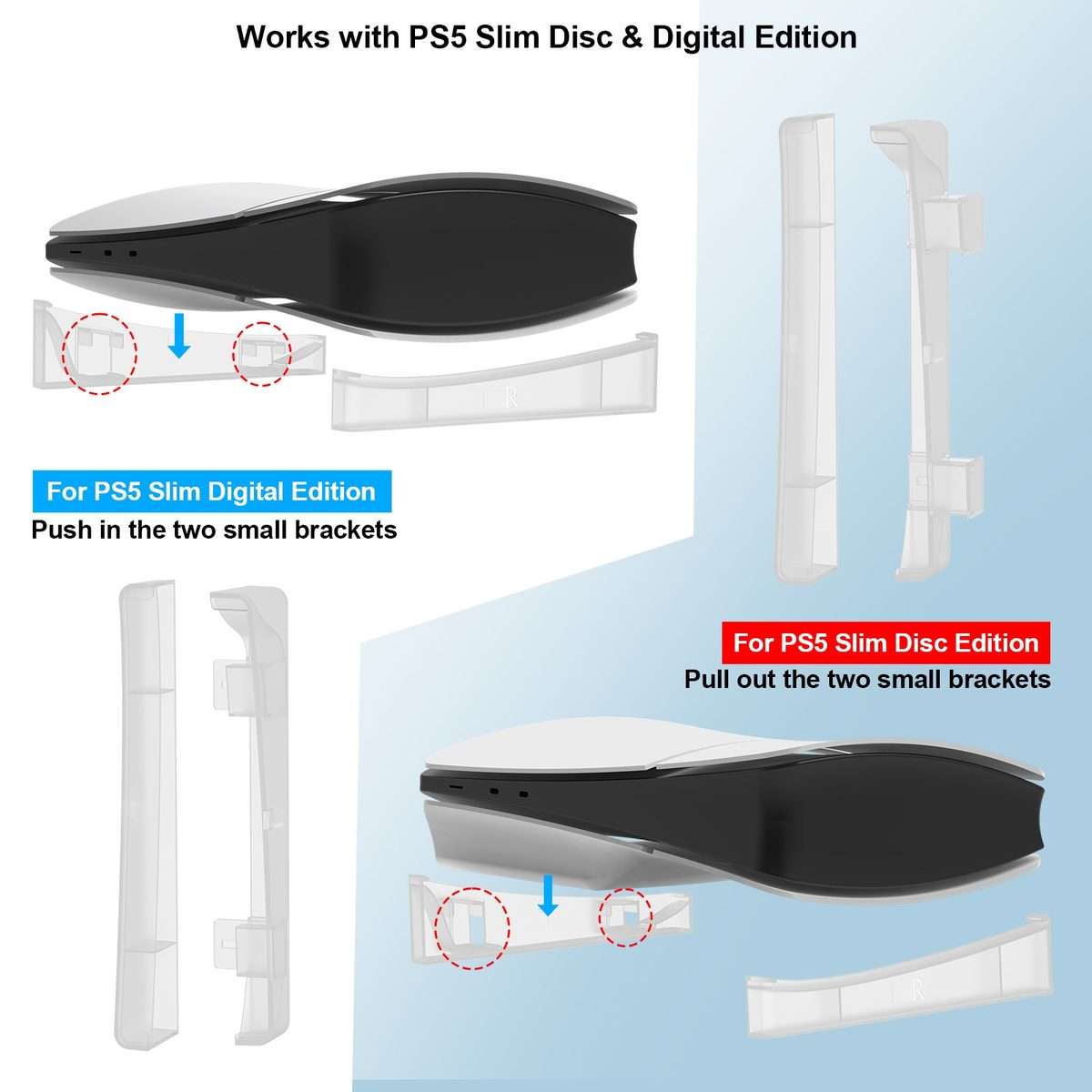For PS5 Slim JYS-P5189 Console Horizontal Placement Stand Digital / Optical Driv ... (Transparent)