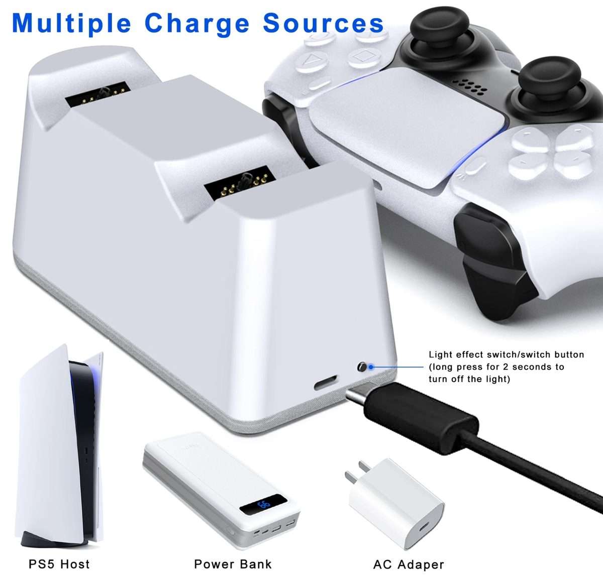 For PS5 Handle Charger Colorful Grip Double Fast Charging LED Lamp Seat Charger