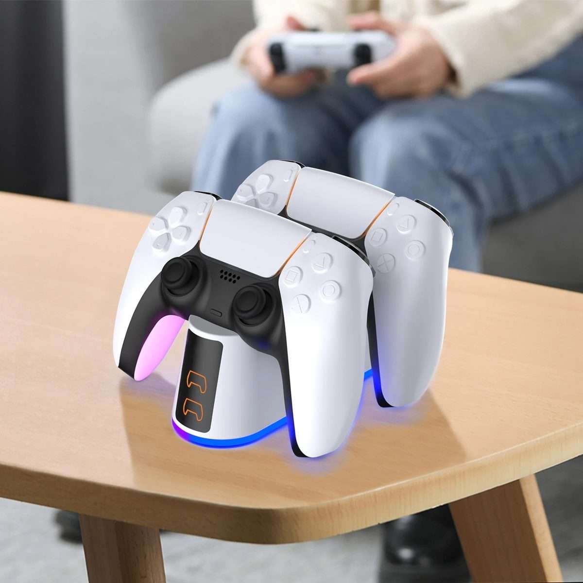 For PS5 Handle Charger Colorful Grip Double Fast Charging LED Lamp Seat Charger
