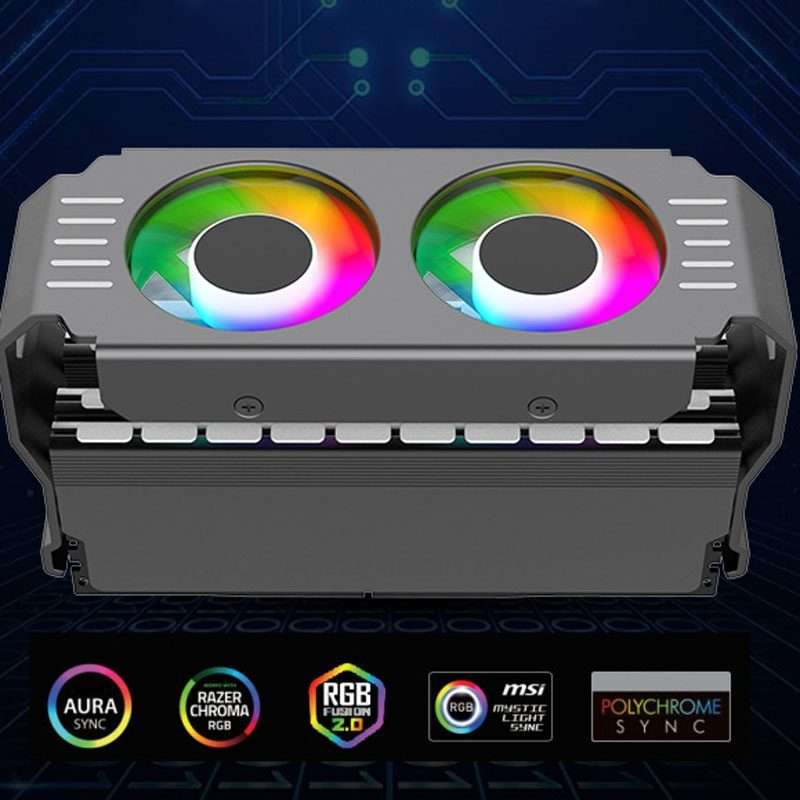 Desktop ARGB Memory Cooler PWM Temperature Control Dual Fan, For DDR / DDR2 / DDR3 / D ... (White)