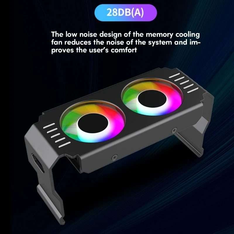 Desktop ARGB Memory Cooler PWM Temperature Control Dual Fan, For DDR / DDR2 / DDR3 / D ... (Black)