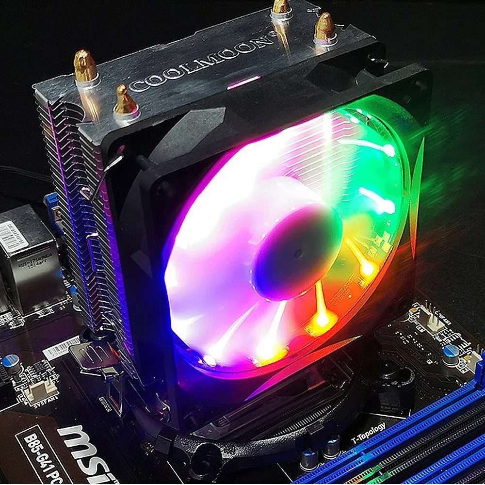 COOLMOON Frost Double Copper Tube CPU Fan Desktop PC Illuminated Silent AMD Air-Cooled Cooler, Sty