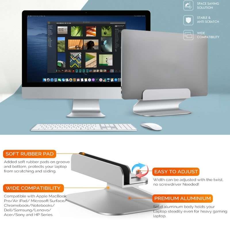 AhaStyle ST07 Laptop Stand Tablet Vertical Aluminum Desktop Storage Base(Silver)