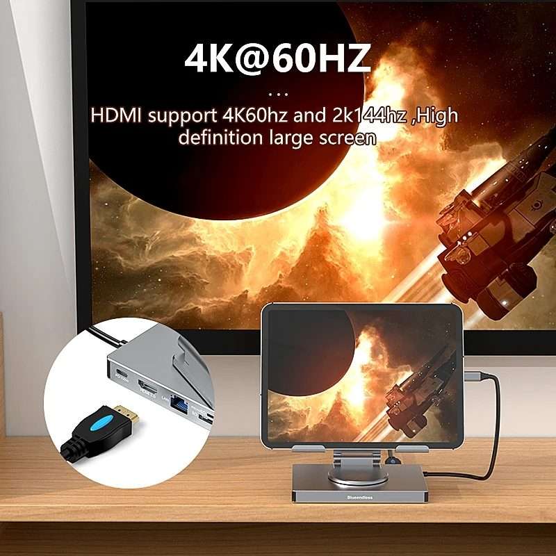 Blueendless 4K/60Hz Multifunctional Folding Tablet Type-C Docking Station Bracket, Spec: 8-in-1