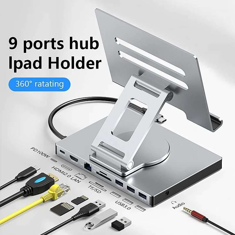 Blueendless 4K/60Hz Multifunctional Folding Tablet Type-C Docking Station Brac ... 8-in-1 Rotating