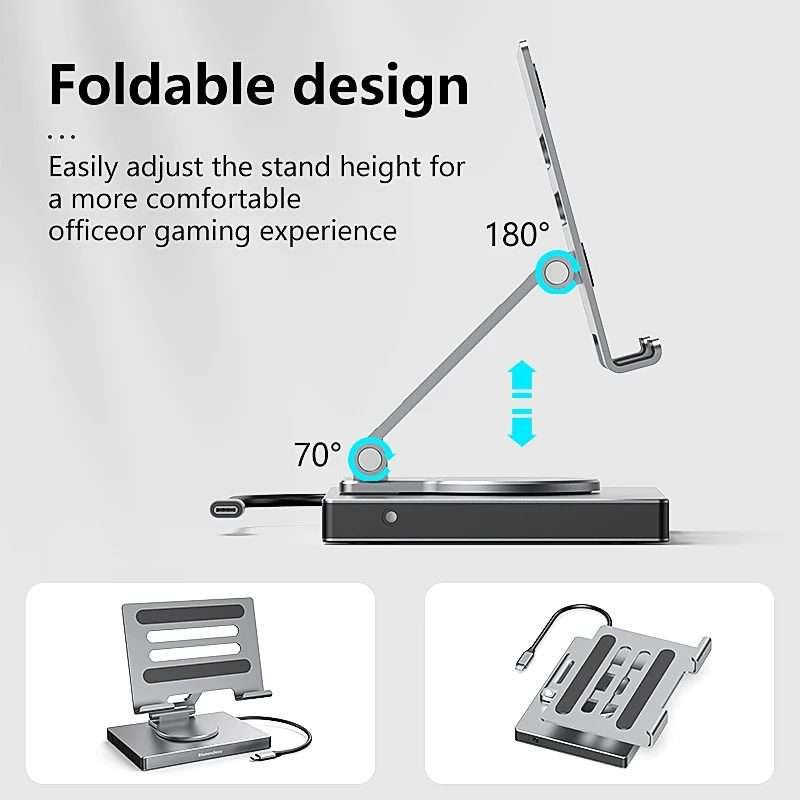 Blueendless 4K/60Hz Multifunctional Folding Tablet Type-C Docking Station Brac ... 8-in-1 Rotating