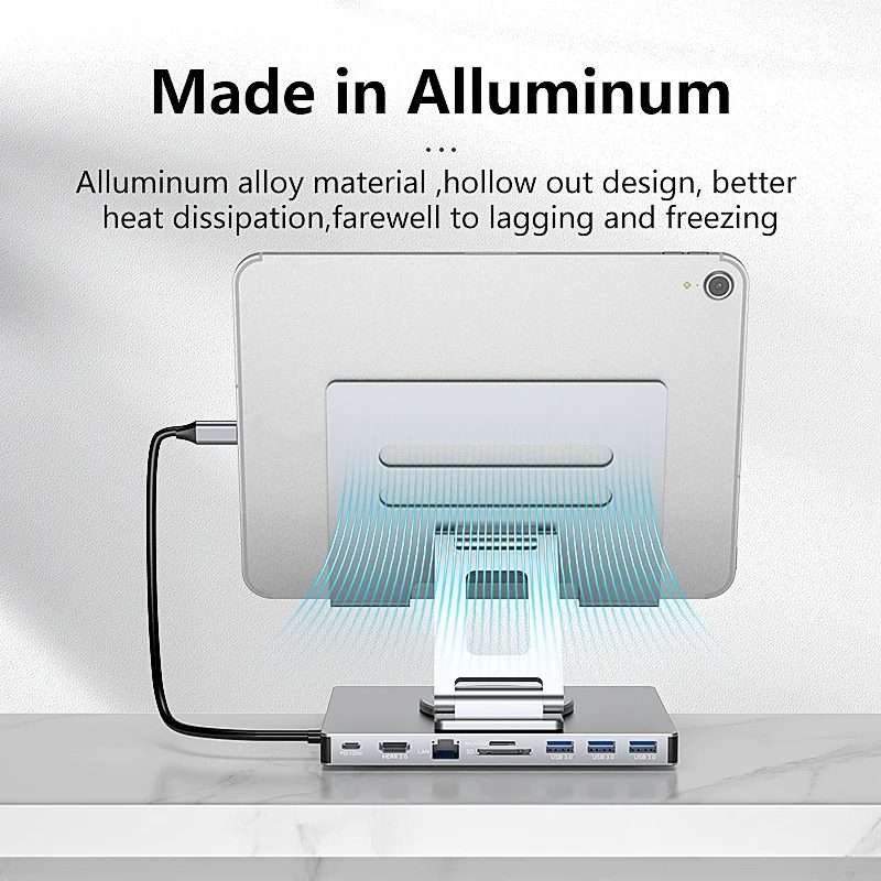 Blueendless 4K/60Hz Multifunctional Folding Tablet Type-C Docking Station Bracket, Spec: 9-in-1