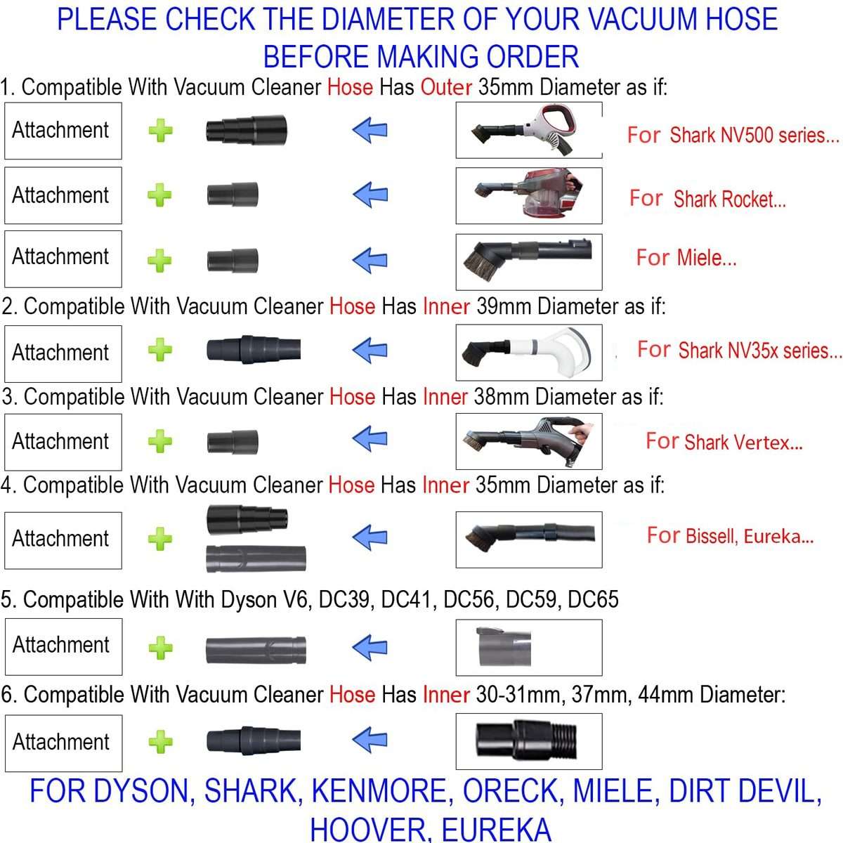 6 In 1 Universal Vacuum Attachments 32mm Nozzle Adapter Accessories Cleaning Kit