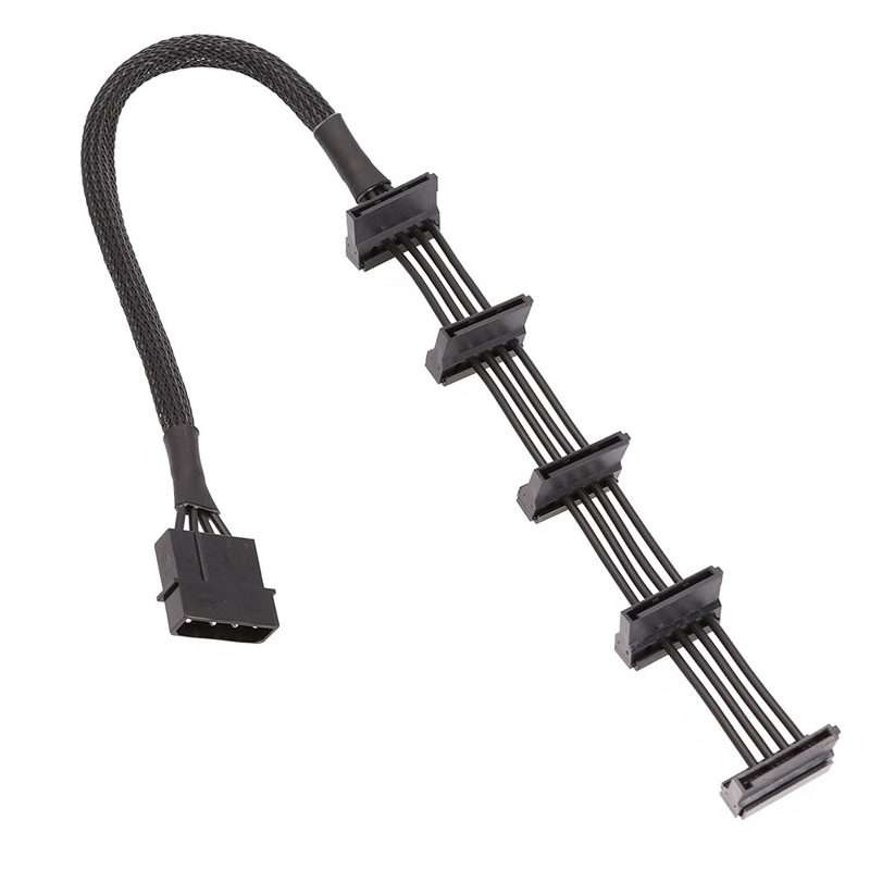 40cm 18AWG Large 4Pin Sleeve Grid 1 To 5 SATA Hard Drive Cage Cable