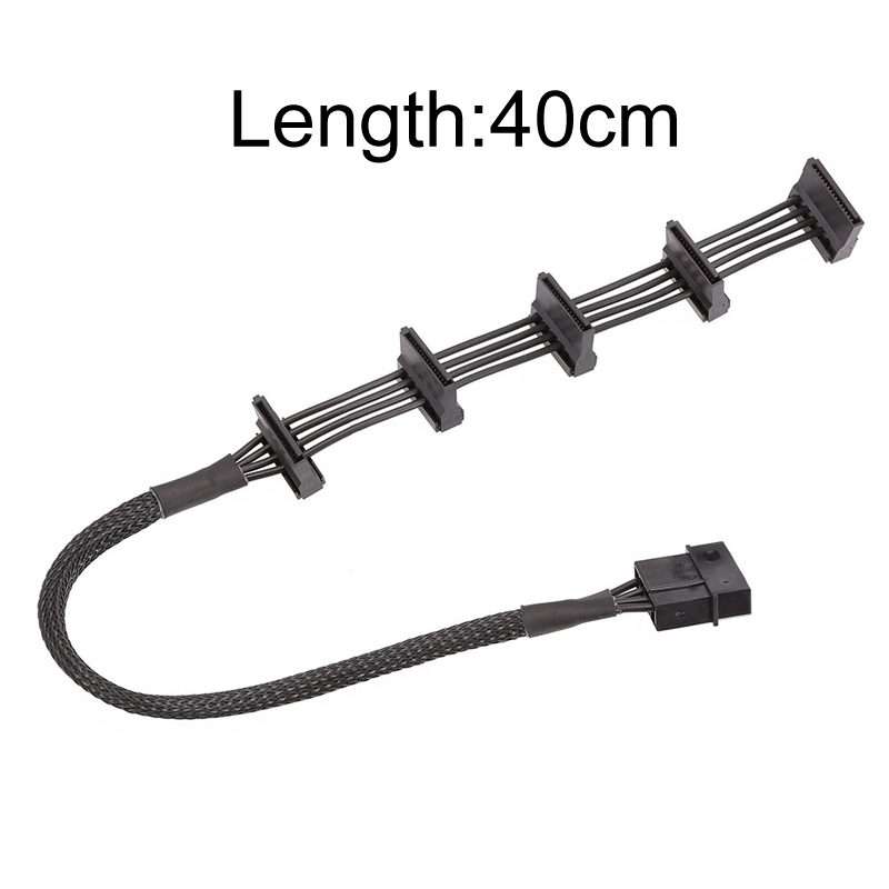 40cm 18AWG Large 4Pin Sleeve Grid 1 To 5 SATA Hard Drive Cage Cable