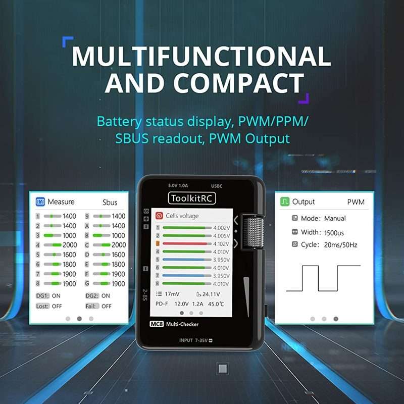 ToolkitRC MC8 Multifunctional Electrical Display Power Detection Signal PD Charger(Black)