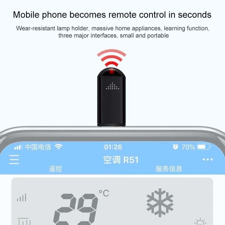 R09 For iPhone 15 Series Mobile Phone Infrared TV Air Conditioner Smart Remote C ... (Black USB-C)