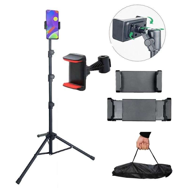 1.6m Adjustable Tablet Stand Floor-Standing Retractabl ... (With Cloth Bag+Sheep Head Phone Clamp)
