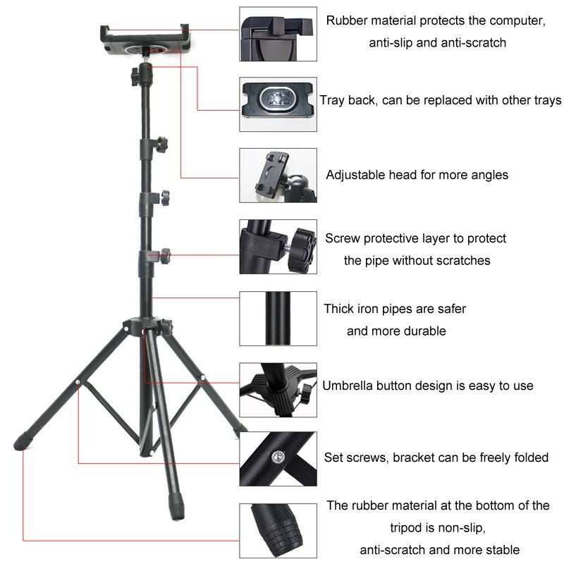 1.6m Adjustable Tablet Stand Floor-Standing Retractabl ... (With Cloth Bag+Sheep Head Phone Clamp)