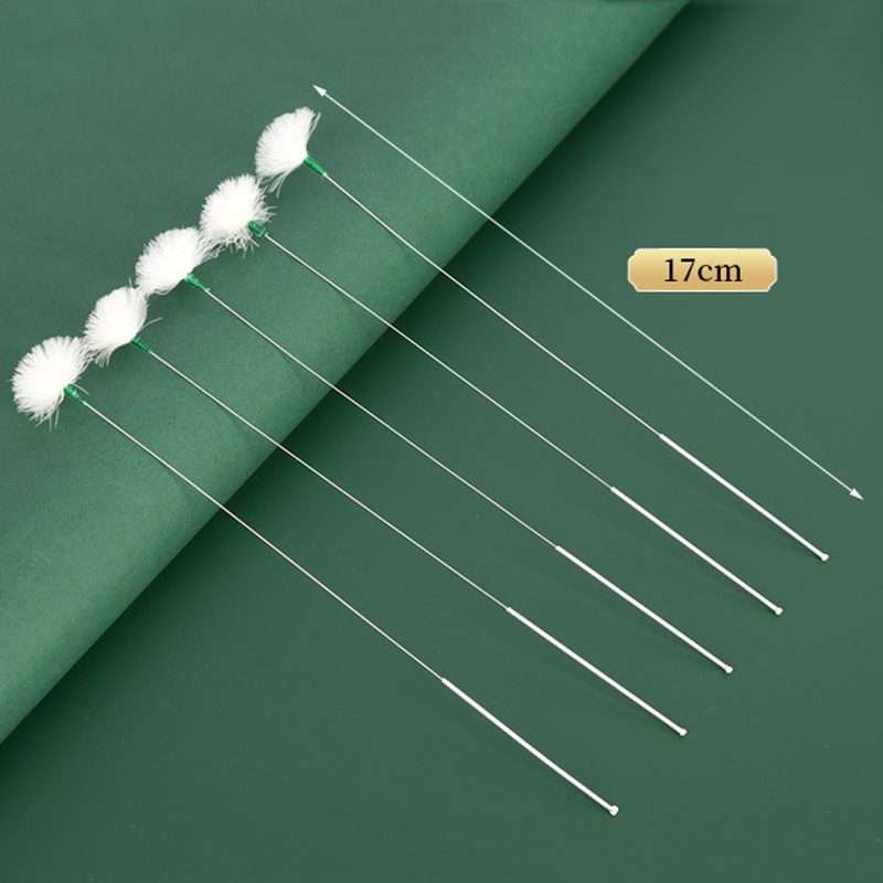 2pcs Medium Heads Silver Needle Goose Quill Stick Ear Picking Tool