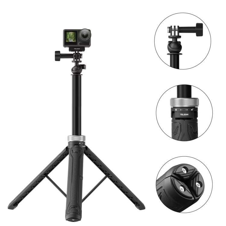 TELESIN 360 Degree Rotation 1.5m Selfie Stick Foldable Tripod For GoPro Hero / Insta36 ... (Black)