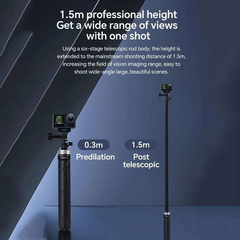 TELESIN 360 Degree Rotation 1.5m Selfie Stick Foldable Tripod For GoPro Hero / Insta36 ... (Black)
