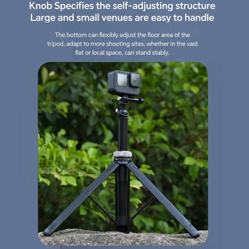 TELESIN 360 Degree Rotation 1.5m Selfie Stick Foldable Tripod For GoPro Hero / Insta36 ... (Black)