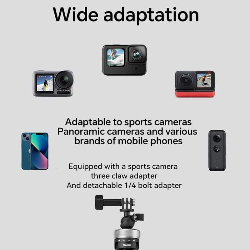 TELESIN 360 Degree Rotation 1.5m Selfie Stick Foldable Tripod For GoPro Hero / Insta36 ... (Black)
