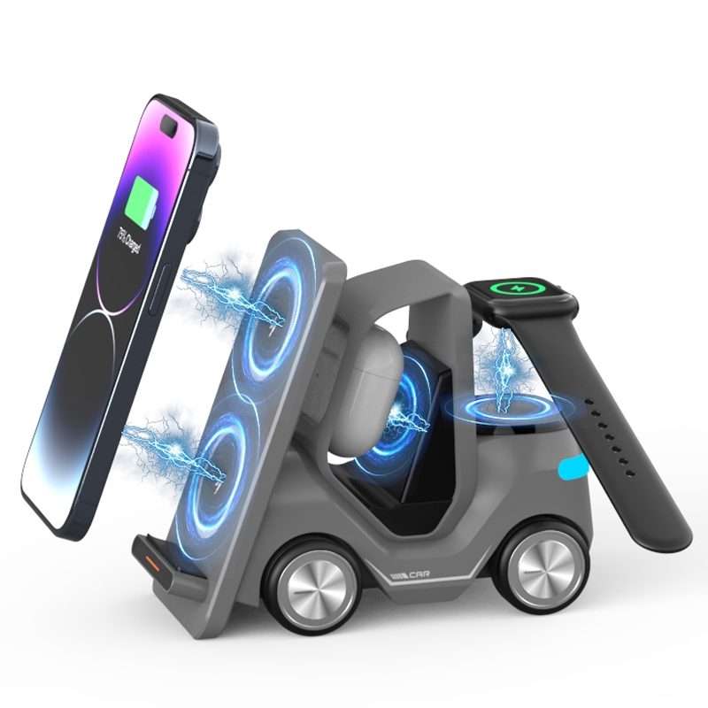 T20S 3-In-1 15W Small Forklift-Shaped Desktop Wireless Charger With LED Atmosphere Light(Orange)