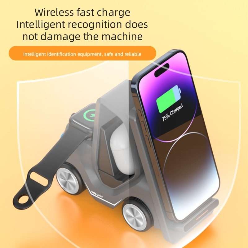 T20S 3-In-1 15W Small Forklift-Shaped Desktop Wireless Charger With LED Atmosphere Light(Yellow)