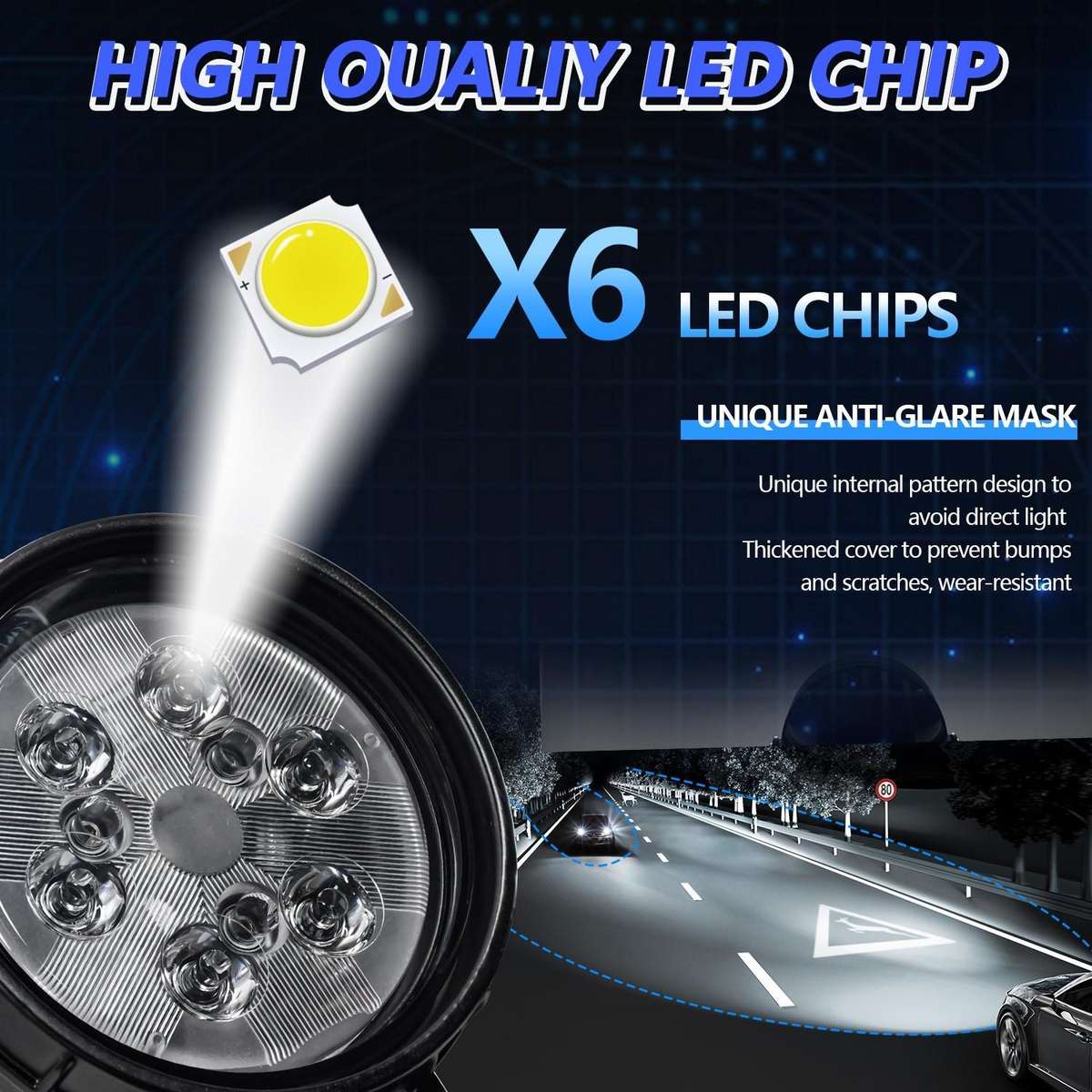 12W 9-30V Car Mixed Light Work Light With Wire Set(Round)