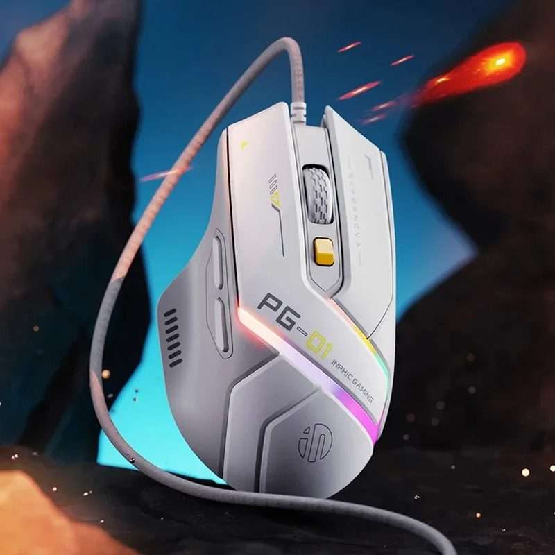 Inphic PG1 RGB Light Emitting Computer Gaming Wired Mouse(White)