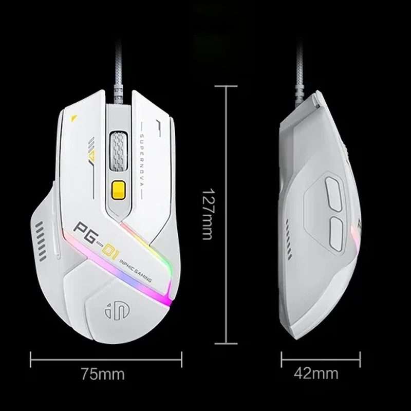 Inphic PG1 RGB Light Emitting Computer Gaming Wired Mouse(White)