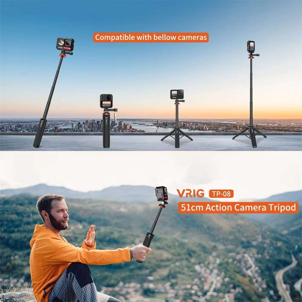 VRIG Action Camera Tripod Selfie Stick 17-51cm Adjustable Extension Pole for Insta360 / DJI Action