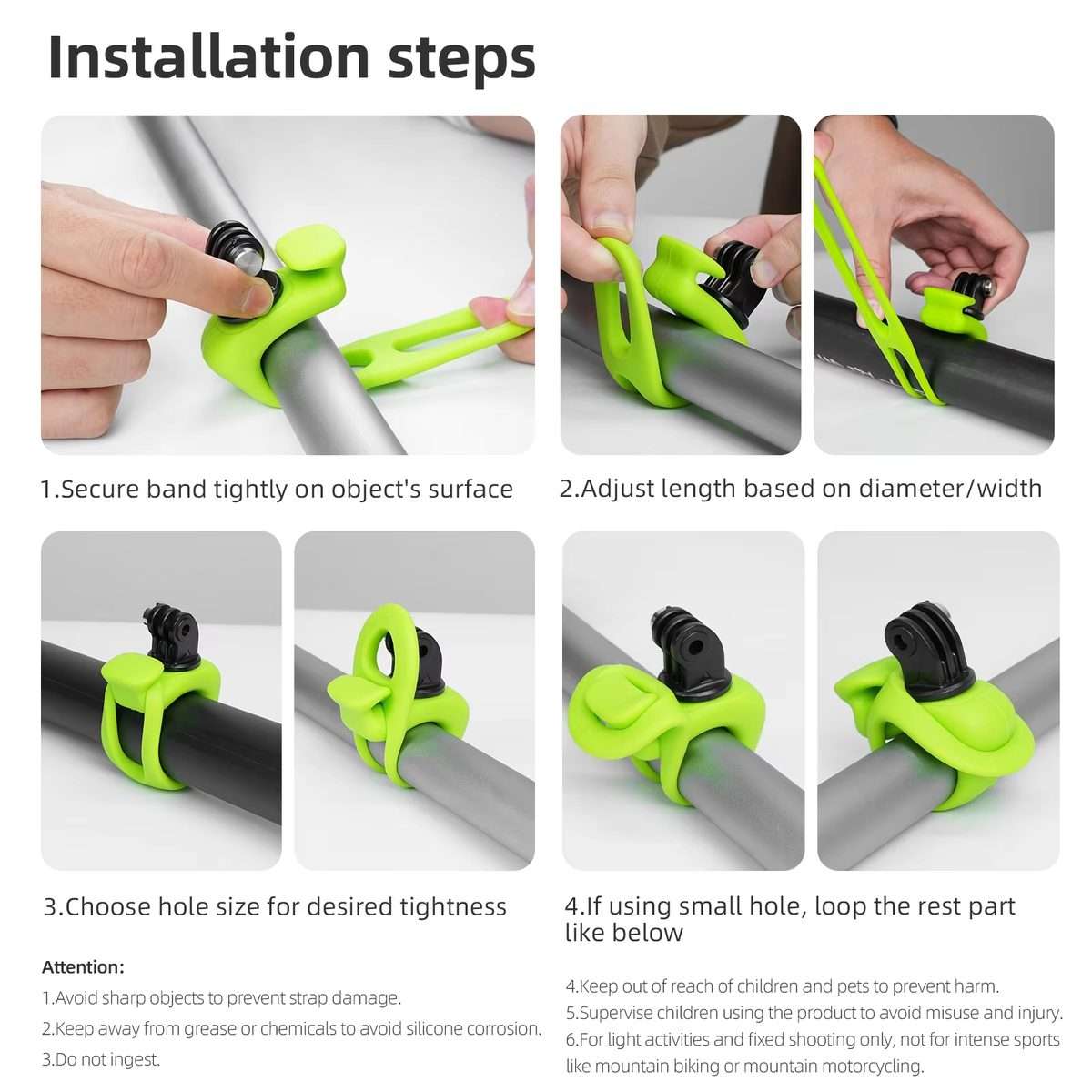 TELESIN Action Camera Mount Silicone Adjustable Mini Flexible Bracket For GoPro HERO ... (Green)