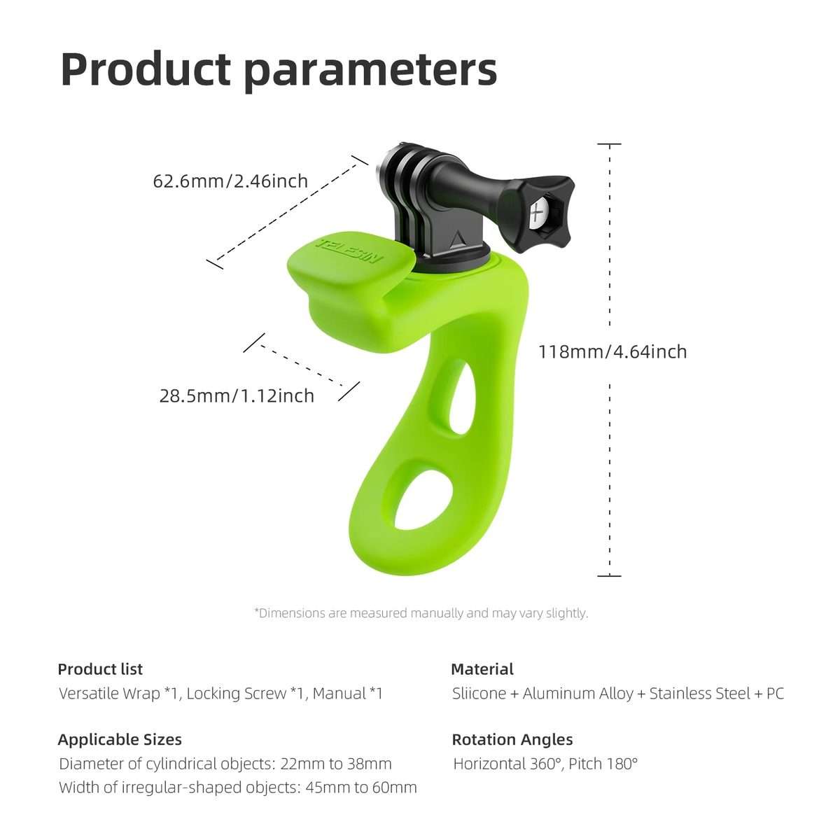 TELESIN Action Camera Mount Silicone Adjustable Mini Flexible Bracket For GoPro HERO ... (Gray)