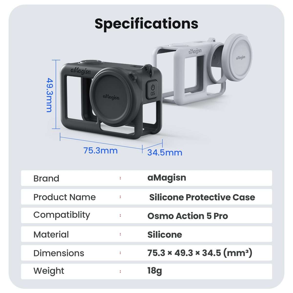 For DJI Osmo Action 5 Pro aMagisn Silicone Protective Case with Lanyard and Lens Cap(Black)