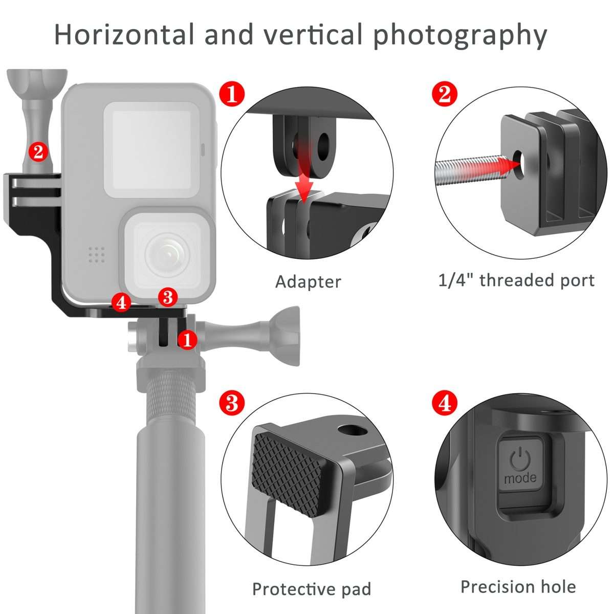 Universal Vertical Shooting Centering Arm Bracket For Action Camera, Spec: With 2pcs Long Screw