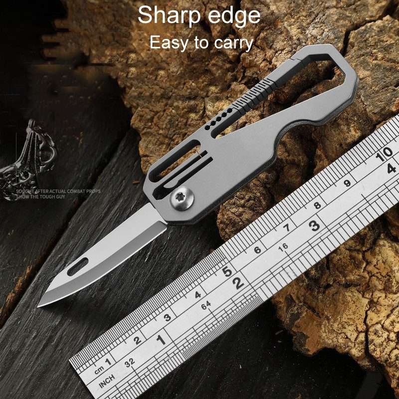 Multifunctional Titanium Keychain Outdoor Portable Defense Mini Folding K ... With 1 Titanium Ring