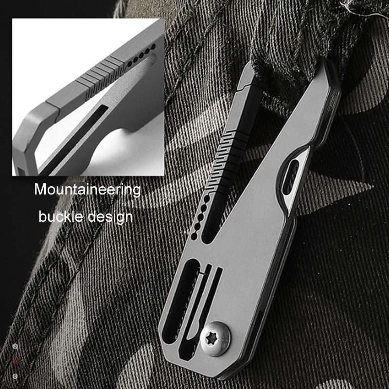 Multifunctional Titanium Keychain Outdoor Portable Defense Mini Folding K ... With 2 Titanium Ring