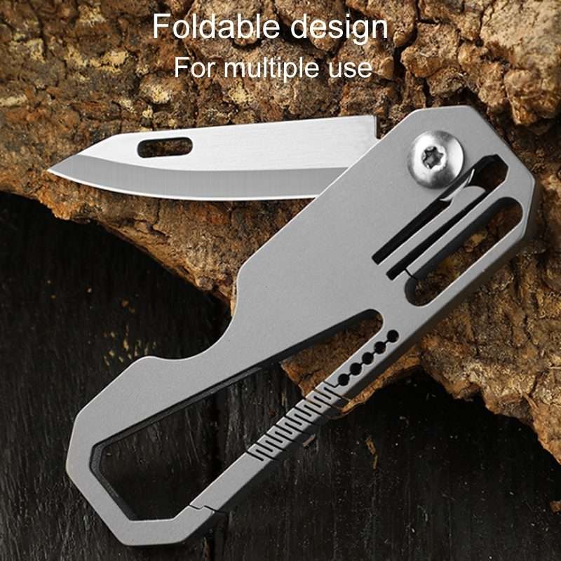 Multifunctional Titanium Keychain Outdoor Portable Defense Mini Folding K ... With 2 Titanium Ring