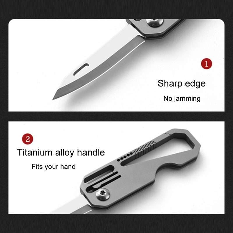 Multifunctional Titanium Keychain Outdoor Portable Defense Mini Folding K ... With 2 Titanium Ring