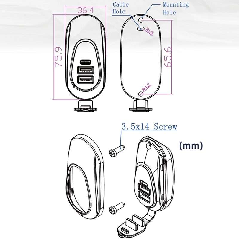 12-24V Bus Handlebar Installed USB Fast Charging Charger, Specifications: 2U+C QC+QC+PD