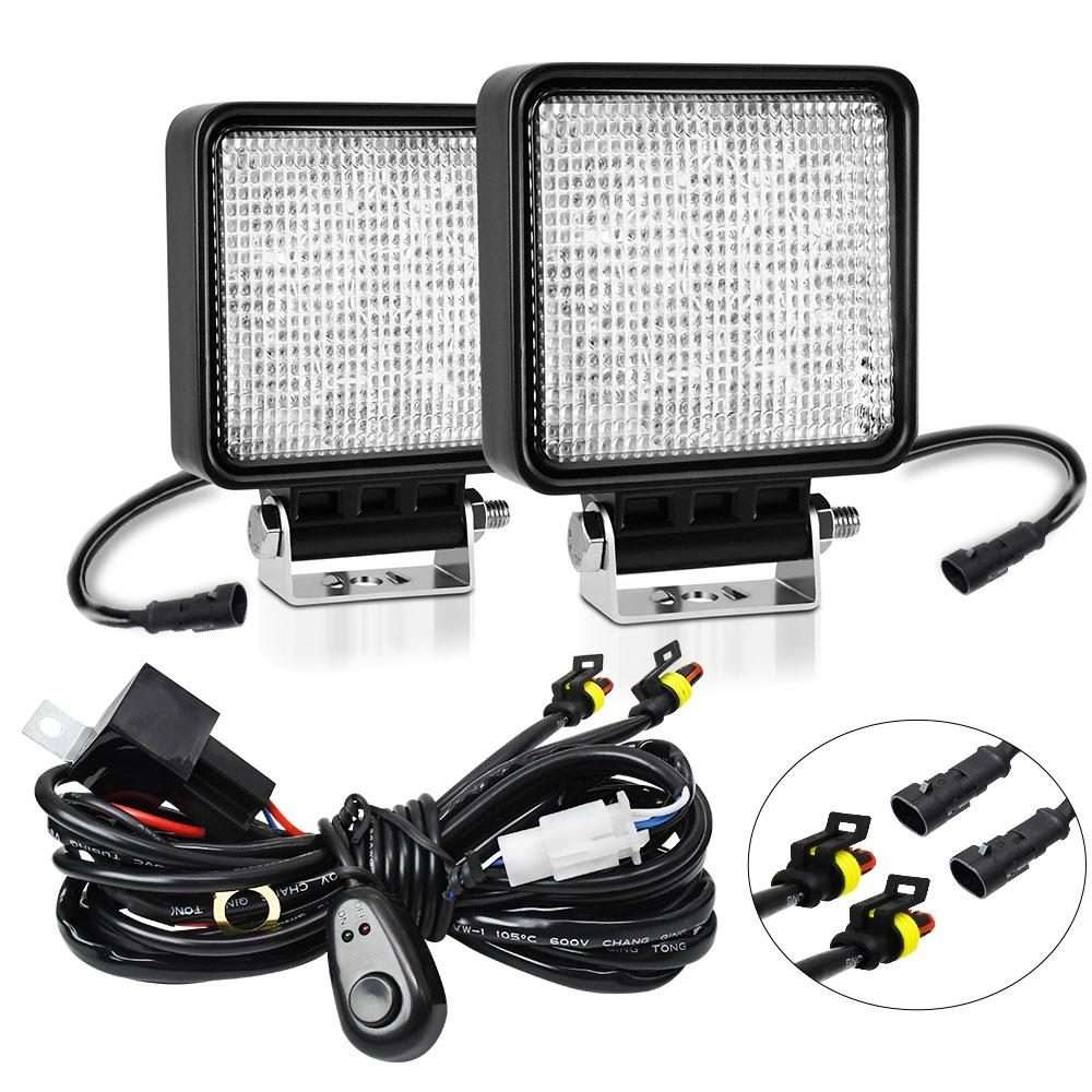 14W 9-30V 4 Inch Mixed Luminous Square Floodlight With Wire Set(X2)