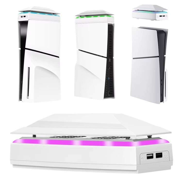 For PS5 Slim Top Dustproof Colorful Cooling Fan 3 Adjustable Speed(White)