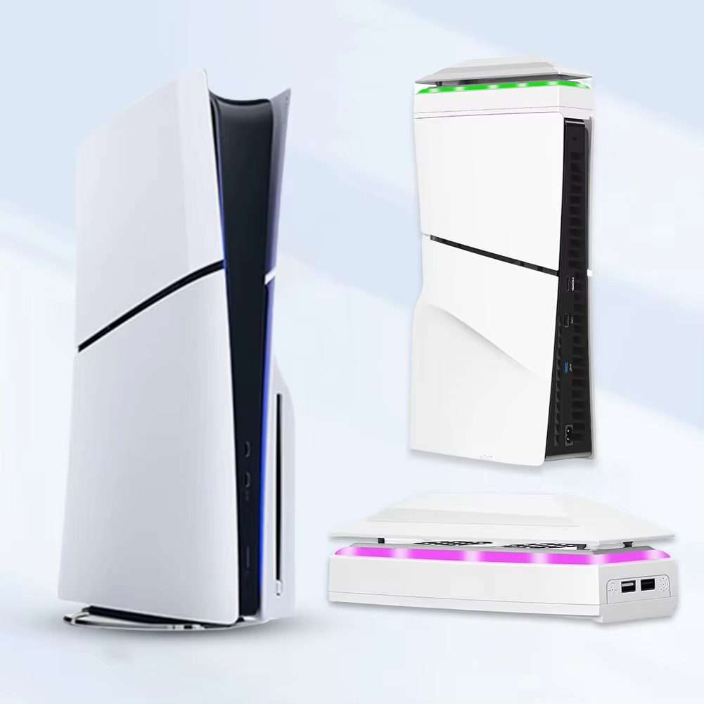 For PS5 Slim Top Dustproof Colorful Cooling Fan 3 Adjustable Speed(White)