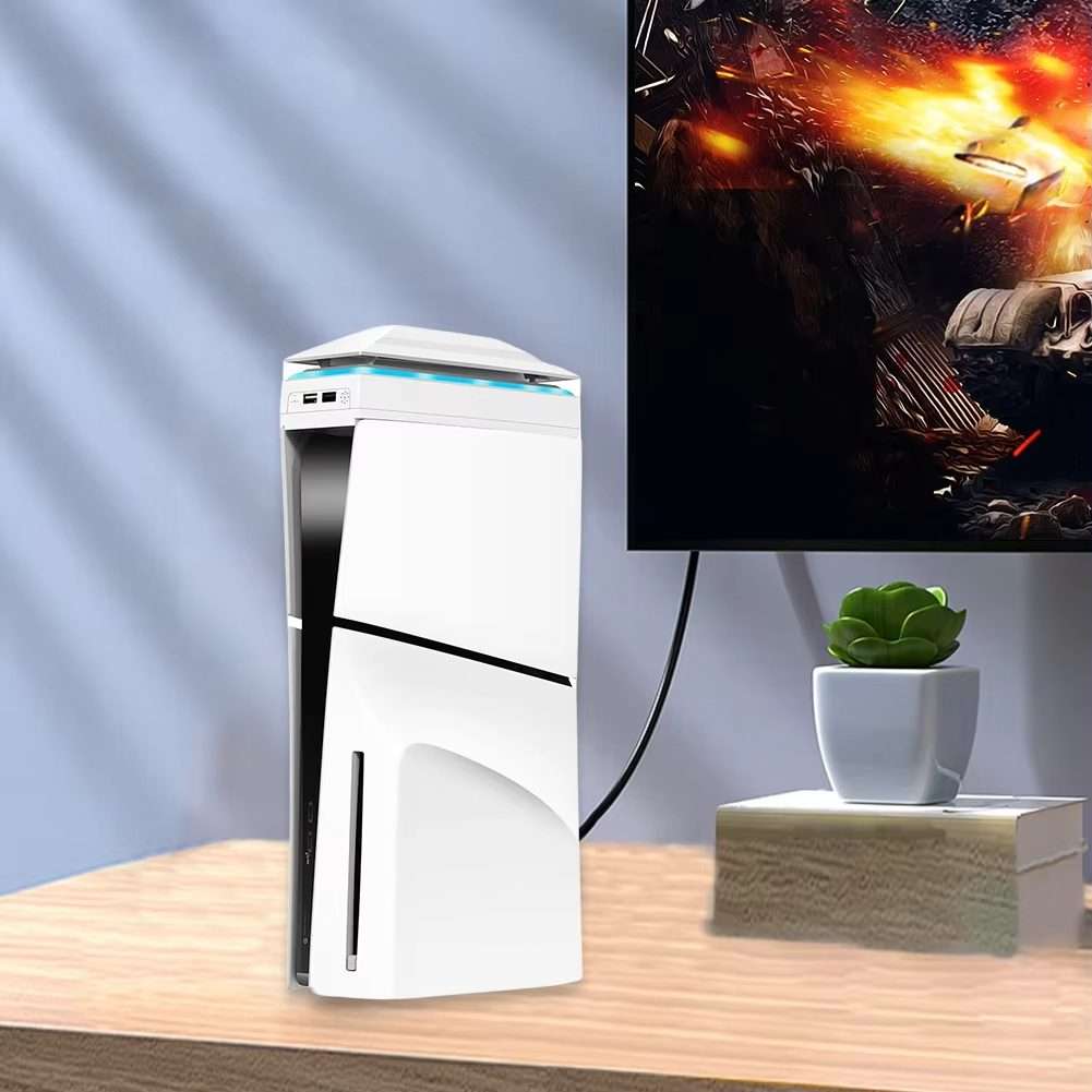 For PS5 Slim Top Dustproof Colorful Cooling Fan 3 Adjustable Speed(White)
