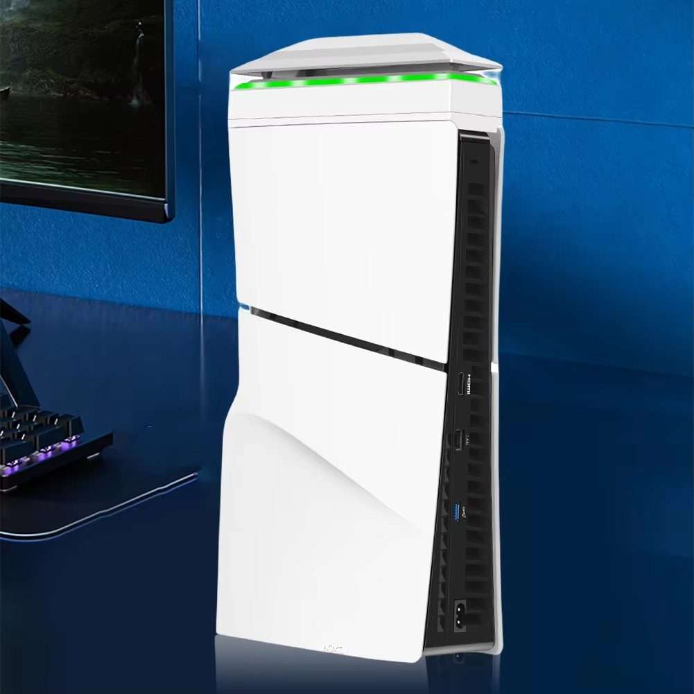 For PS5 Slim Top Dustproof Colorful Cooling Fan 3 Adjustable Speed(White)