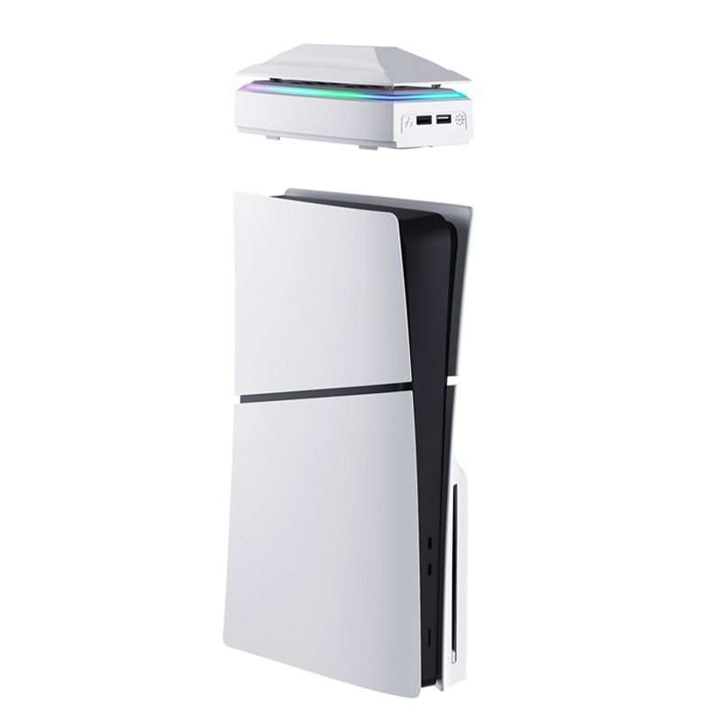 For PS5 Slim Top Dustproof Colorful Cooling Fan 3 Adjustable Speed(White)